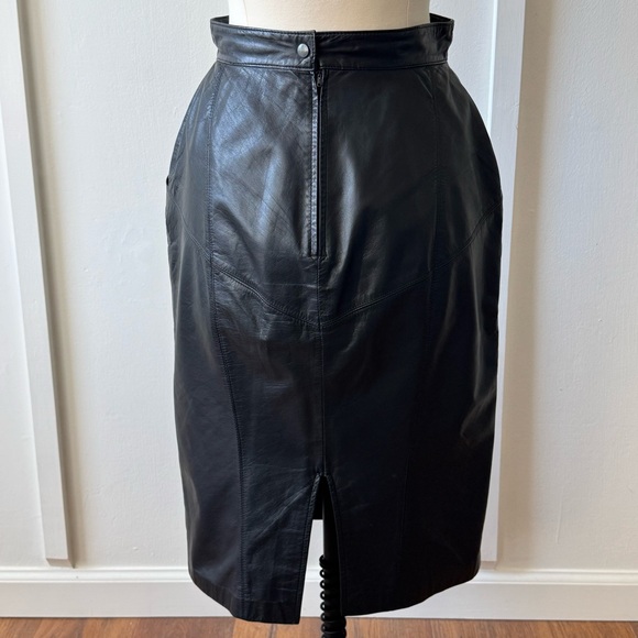 Vintage Toffs 100% Genuine Leather Black High-Waist Pencil Skirt - Size‎ 8 - Picture 7 of 14